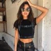 Trendy & Unique What's New Street Style Short Sleeve Buckled Strap High Neck Crop Top - Black
