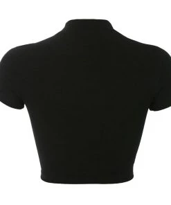 Trendy & Unique What's New Street Style Short Sleeve Buckled Strap High Neck Crop Top - Black