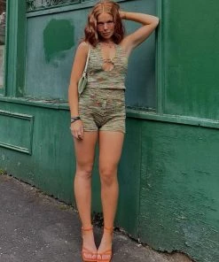 Trendy & Unique Street Style Spacedye Halter Top Knit Short Matching Set - Green What's New