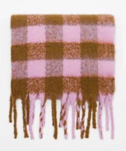 Trendy & Unique Street Style Two Tone Brushed Fringe Narrow Plaid Scarf - Pink What's New