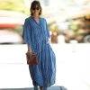 Trendy & Unique Casual Striped High Neck Batwing Sleeve Maxi Cover Up - Stripe What's New