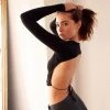 Trendy & Unique Stylish Backless Drawstring Tie Long Sleeve Crop T-Shirt - Black What's New