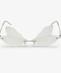 Trendy & Unique Iconic Look Colored Dragonfly Wings Rimless Sunglasses - Clear Accessories