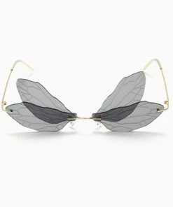 Trendy & Unique Accessories Iconic Look Colored Dragonfly Wings Rimless Sunglasses - Black