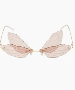 Trendy & Unique Iconic Look Colored Dragonfly Wings Rimless Sunglasses - Pink Accessories