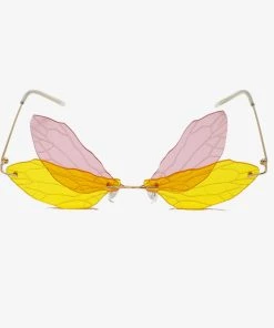 Trendy & Unique Accessories Iconic Look Colored Dragonfly Wings Rimless Sunglasses - Yellow