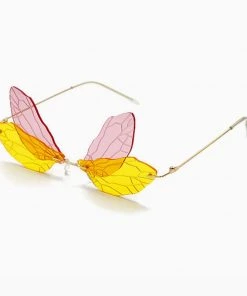 Trendy & Unique Accessories Iconic Look Colored Dragonfly Wings Rimless Sunglasses - Yellow