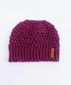 Trendy & Unique Stylish Seed Stitch Ponytail Beanie Winter Knit Hat