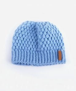 Trendy & Unique Stylish Seed Stitch Ponytail Beanie Winter Knit Hat