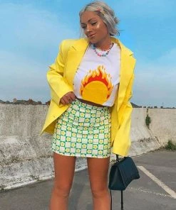 Trendy & Unique What's New Summer Floral Plaid Printed High Waist Bodycon Mini Skirt - Green