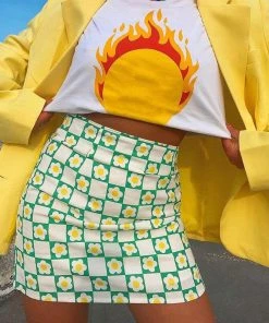 Trendy & Unique What's New Summer Floral Plaid Printed High Waist Bodycon Mini Skirt - Green