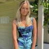 Trendy & Unique What's New Summer Ready Tie Dye Mesh Panel Sleeveless Bustier Top - Blue