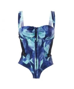 Trendy & Unique What's New Summer Ready Tie Dye Mesh Panel Sleeveless Bustier Top - Blue