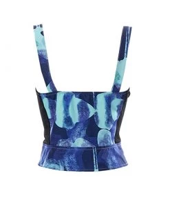 Trendy & Unique What's New Summer Ready Tie Dye Mesh Panel Sleeveless Bustier Top - Blue