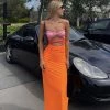 Trendy & Unique Summery Color Block Cutout Strapless Midi Dress - Burnt Orange What's New