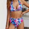 Trendy & Unique Sweet Floral Printed High Waist Sliding Triangle Bikini Set - Blue What's New