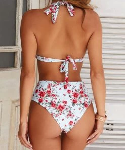 Trendy & Unique Sweet Floral Printed High Waist Sliding Triangle Bikini Set - White What's New