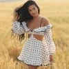 Trendy & Unique Sweet Polk Dot Ruffle Cut Out Long Sleeve Mini Sundress - White 2 Trendy & Unique Sweet Polk Dot Ruffle Cut Out Long Sleeve Mini Sundress - White
