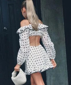 Trendy & Unique Sweet Polk Dot Ruffle Cut Out Long Sleeve Mini Sundress - White 9 Trendy & Unique Sweet Polk Dot Ruffle Cut Out Long Sleeve Mini Sundress - White