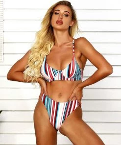 Trendy & Unique What's New Sweet Rainbow Striped High Cut Underwire Bikini Set - Multicolor
