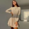 Trendy & Unique Sweet Rib Knit Cut Out Back Long Sleeve Skater Mini Dress - Apricot 1 Trendy & Unique Sweet Rib Knit Cut Out Back Long Sleeve Skater Mini Dress - Apricot