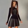 Trendy & Unique What's New Sweet Rib Knit Cut Out Back Long Sleeve Skater Mini Dress - Black