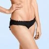 Trendy & Unique Sweet Solid Color High Cut Ruched Ruffle Trim Bikini Scrunch Bottom - Black What's New