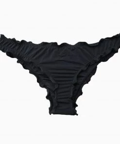 Trendy & Unique Sweet Solid Color High Cut Ruched Ruffle Trim Bikini Scrunch Bottom - Black What's New