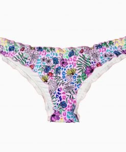 Trendy & Unique Sweet Solid Color High Cut Ruched Ruffle Trim Bikini Scrunch Bottom - Pink What's New