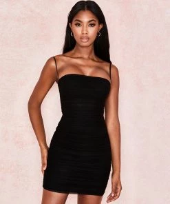 Trendy & Unique Sweet Spaghetti Strap Square Neck Mesh Party Mini Dress - Black What's New