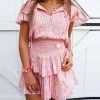 Trendy & Unique Sweet Style Frilled Tiered Ruffle Floral Printed Mini Dress - Pink What's New