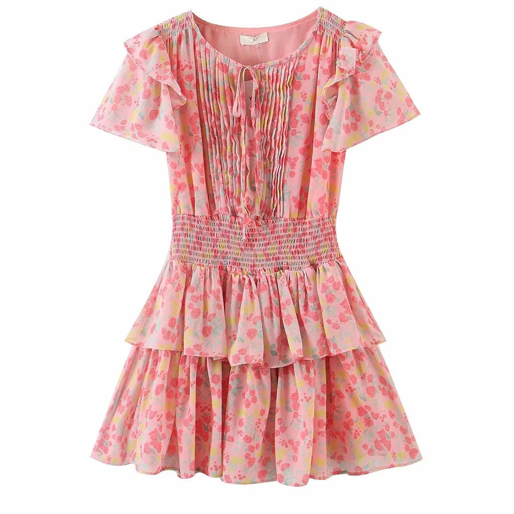 Trendy & Unique Sweet Style Frilled Tiered Ruffle Floral Printed Mini Dress - Pink What's New 5 Trendy & Unique Sweet Style Frilled Tiered Ruffle Floral Printed Mini Dress - Pink What's New