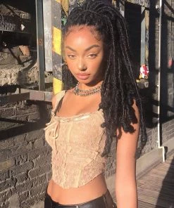 Trendy & Unique Sweet Style Scoop Neck Ruffle Lace Crop Tank Top - Apricot What's New