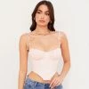 Trendy & Unique Sweet Style Tie String Ruched Bustier Crop Corset Top - Pink
