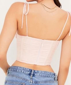 Trendy & Unique Sweet Style Tie String Ruched Bustier Crop Corset Top - Pink 8 Trendy & Unique Sweet Style Tie String Ruched Bustier Crop Corset Top - Pink