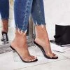 Trendy & Unique Chic Transparent Peep Toe Clear Block Heel Wedge Sandals - Black What's New