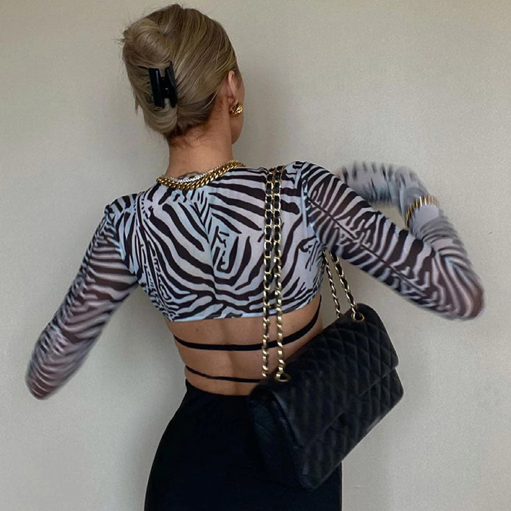 Trendy & Unique What's New Trendy Animal Print Long Sleeve Bralette Mesh Crop Top - Zebra 5 Trendy & Unique What's New Trendy Animal Print Long Sleeve Bralette Mesh Crop Top - Zebra