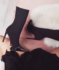 Trendy & Unique What's New Trendy Solid Color Pointed Toe High Heeled Ankle Boots - Black