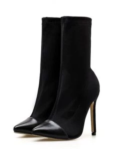 Trendy & Unique What's New Trendy Solid Color Pointed Toe High Heeled Ankle Boots - Black