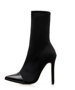 Trendy & Unique What's New Trendy Solid Color Pointed Toe High Heeled Ankle Boots - Black