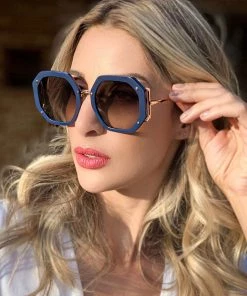 Trendy & Unique Trendy Bold Frame Gradient Tinted Hexagon Sunglasses - Blue What's New