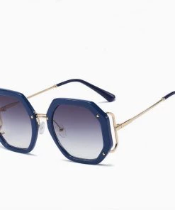 Trendy & Unique Trendy Bold Frame Gradient Tinted Hexagon Sunglasses - Blue What's New