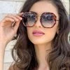 Trendy & Unique Trendy Bold Frame Gradient Tinted Hexagon Sunglasses - Leopard What's New