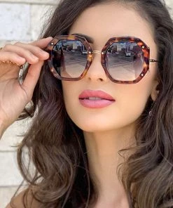 Trendy & Unique Trendy Bold Frame Gradient Tinted Hexagon Sunglasses - Leopard What's New