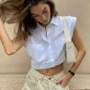 Trendy & Unique What's New Trendy Collared Short Sleeve Button Down Crop Blouse - White