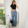 Trendy & Unique Trendy Color Block Wavy Printed High Waist Straight Pants - Blue