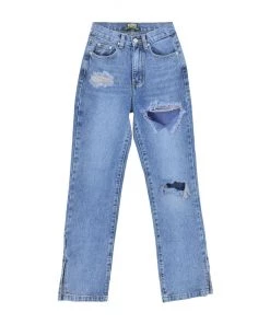 Trendy & Unique Trendy Cut Out High Waist Side Slit Wide Leg Jeans - Blue What's New