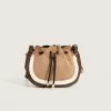 Trendy & Unique Trendy Fluffy Trim Ruffle Drawstring Suede Crossbody Bag - Coffee