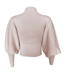 Trendy & Unique What's New Trendy High Neck Bishop Sleeve Cropped Pullover Sweater - Pink