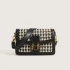 Trendy & Unique Trendy Houndstooth Print Golden Buckled Flap Front Shoulder Bag - Black What's New